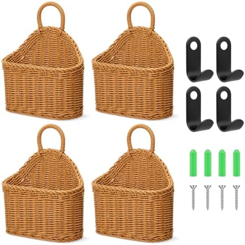 4 Pcs Hanging Wicker Baskets for Wall, by Yiyiring