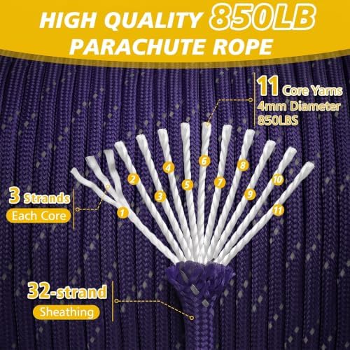 Reflective Paracord Rope 850Ib, 50/100/200/500/1000ft 4MM 11 Strand para Cords - Image 2