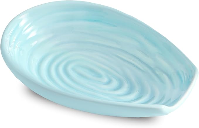 Spoon Rest for Kitchen Counter, Ceramic Cooking Spoon Holder for Stove Top, Porcelain Utensil Rest for Spatula, Ladle, Tong and Spoon, Modern Kitchen Accessories Decor, Teal
