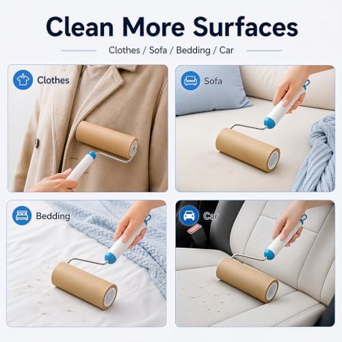Lint Roller, Handle + 4 Refills 6.3in, Kraft Paper Pet Hair Remover - Image 3