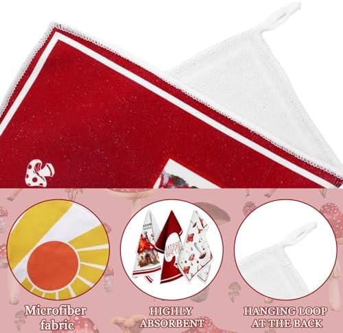 Sunnyray 6 Pack Mushroom Kitchen Towels, Absorbent Microfiber Gnome Dish Towels - Image 5