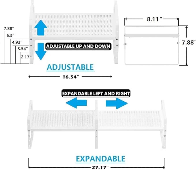 Expandable Shoe Rack Stackable Metal Pantry Storage Shelves Stand Adjustable Height Cabinet Shelf Organizer Racks Spice Shelving(3PACKS/WHITE,MEDIUM)