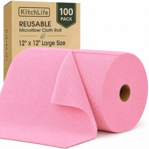 Microfiber Cleaning Cloth Roll, 100 Pack 12 x 12 Inch Tear Away Reusable Paper by OverDoorHooksKitchenSupplies