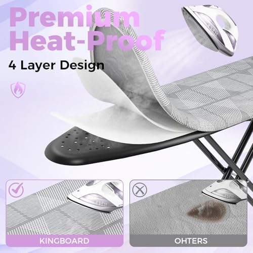 KINGBOARD Ironing Board with Silicon Iron Mat, Heavy Duty Leg 13x43 Grey - Image 4