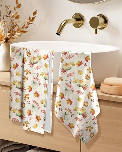 Miss Adola 150GSM Flour Sack Kitchen Towels Set of 2, Pumpkin Leaf - Image 2