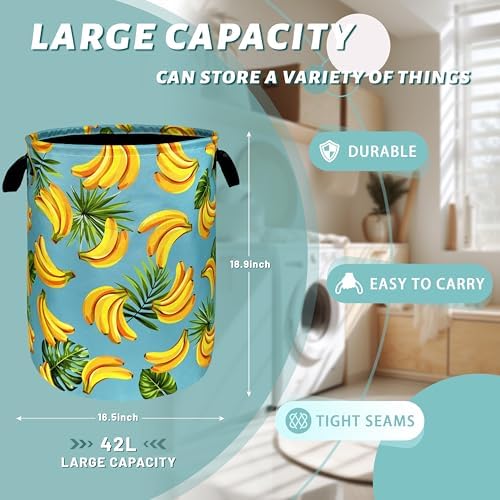 Banana Laundry Basket Oxford Cloth Foldable Hamper 18.9x16.5 Inch - Image 2