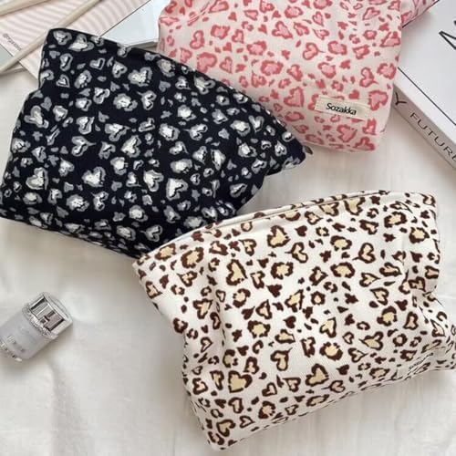 SxoSyo Leopard Makeup Bags, Corduroy Cosmetic Pouch Large Purse - Image 3