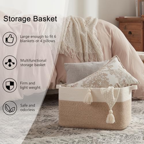 OIAHOMY Large Blanket Basket, 65L Cotton Rope Woven Laundry Basket, Toy Bin - Image 6