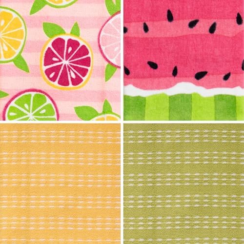 Ritz 4-Piece Kitchen Towel Set, Citrus Fruit & Watermelon Stripe Prints - Image 2