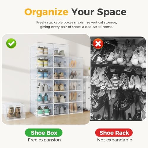 NEWBULIG 12 Pack Clear Shoe Storage Boxes, XXL-Stackable Sneaker Storage Case - Image 6