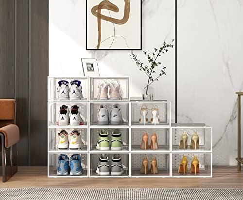 Pinkpum XXL 12 Pack Shoe Storage Box Clear Plastic Stackable Shoe Organizer - Image 7