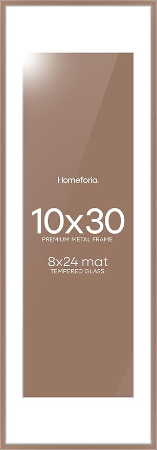 Homeforia 10x30 Picture Frame Mocha, High End Metal 10x30 Poster Frames with Mat 8x24 inch Photo, 10 x 30 Mocha Frames Matted to 8 by 24 Print, 30x10 Panoramic Frames, Tempered Glass, Wall Kit, Set of 1