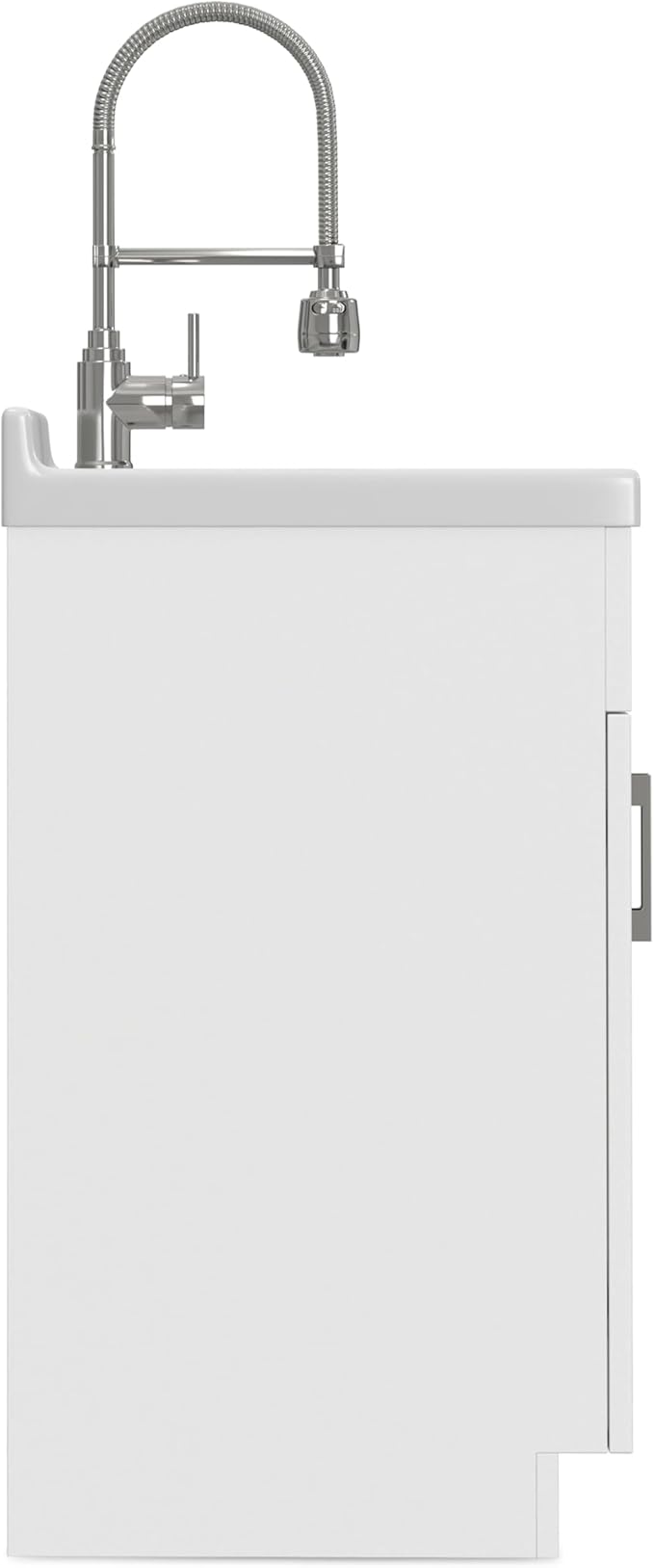 SIMPLIHOME Hennessy All-in-One 28 inch Wide Utility Sink and Laundry Cabinet in Pure White Finish, Transitional ABS Sink Cabinet for Laundry Rooms with High-Arch Chrome Faucet and Pull-Out Spray