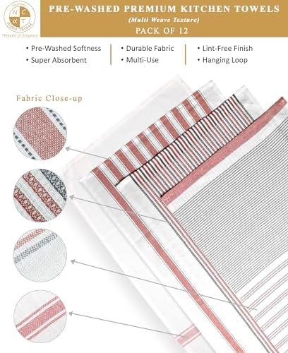 Pack of 12 Cotton Kitchen Towels Set, Dish Towels, Cleaning Rags, Kitchen Dish - Image 3