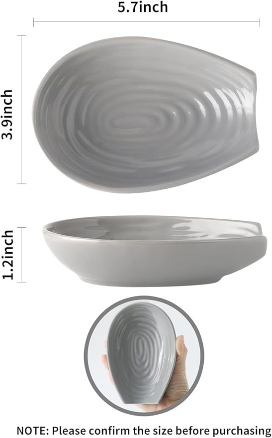 Spoon Rest for Stove Top, Large Ceramic Spoon Holder for Kitchen Counter, Farmhouse Cooking Utensil Rest Spatula Holder for Ladles and Tongs, Grey