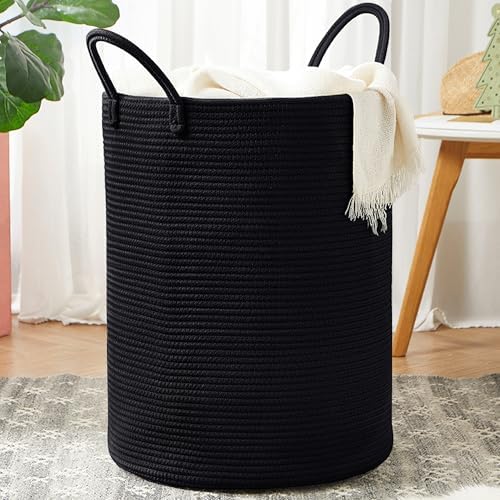 80L Large Black Laundry Basket Tall Woven Hamper by MOJOSCEND