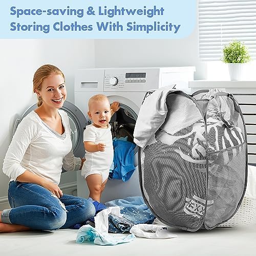 Pop Up Laundry Hamper, 70 L Collapsible Mesh Basket - Image 7