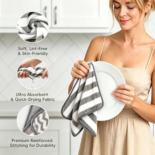 Microfiber Cleaning Cloths, 6 Pack Gray Kitchen Towels - Image 4