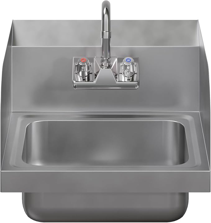 AmGood Stainless Steel Wall Mount Hand Sink | NSF | Commercial Hand Washing Basin For Restaurant, Kitchen and Home (17" x 15" with Sidesplash)