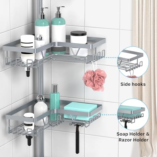KEGII Shower Caddy Tension Pole, Bathtub Organizer, Light Gray - Image 3
