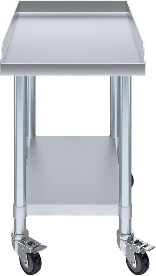 Stainless Steel Equipment Stand with Undershelf + Casters, Heavy Duty, Commercial Grade, NSF Certified (30" Width x 18" Length + Casters)