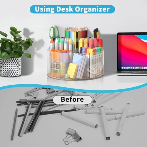 360 Degree Acrylic Desk Organizer Clear Pen Holder - Image 5