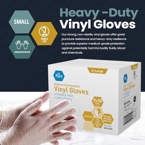 MED PRIDE Vinyl Exam Medical Gloves, Latex & Powder-Free, 1000-Count - Image 2