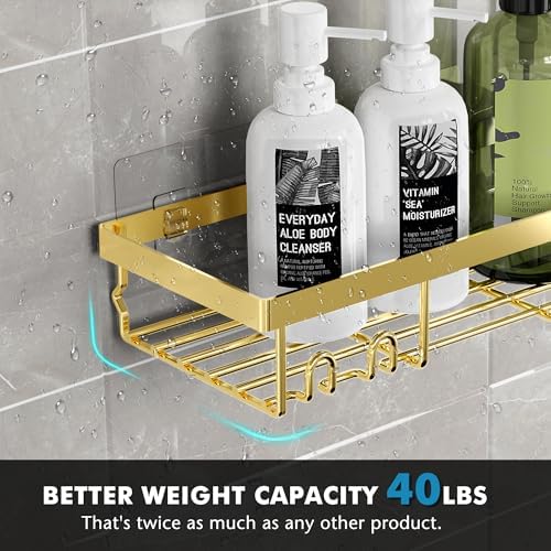 Moforoco Shower Caddy Shelf Organizer Rack, Self Adhesive Black Bathroom - Image 3