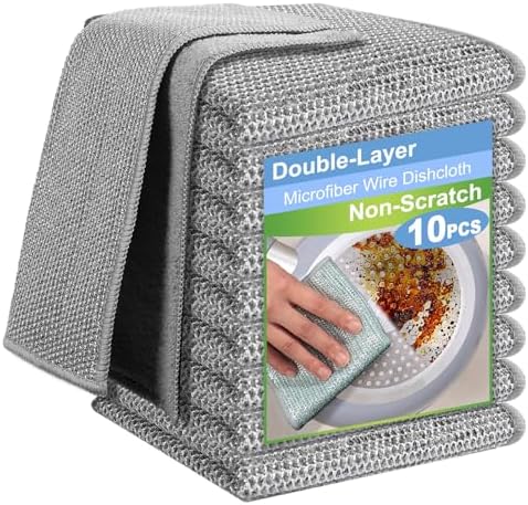 10pcs New Upgrade 2-Layer Microfiber Wire Dishcloth by HOME