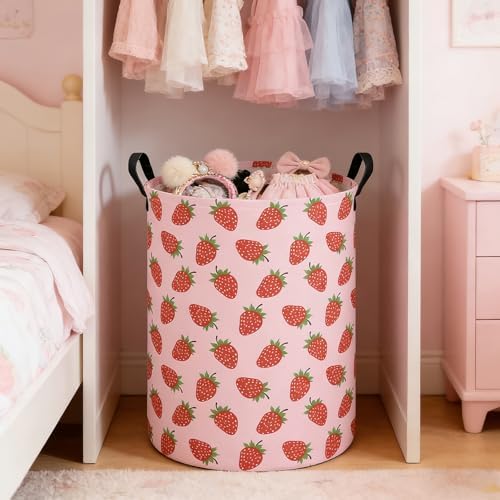 Round Strawberry Laundry Hamper, Storage Basket - Image 4