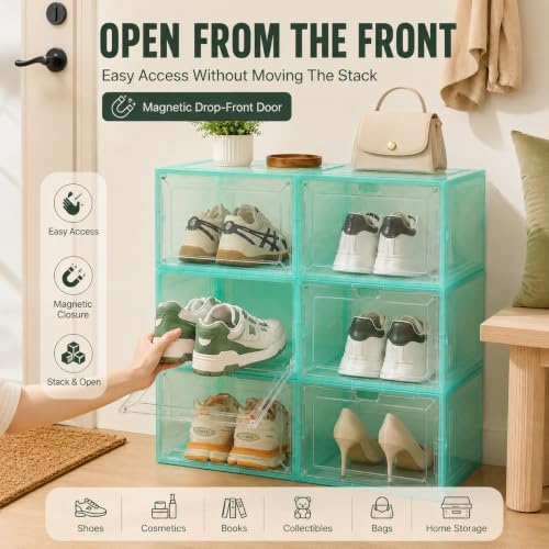 Stackable Clear Green Shoe Boxes 6 Pack - Image 2