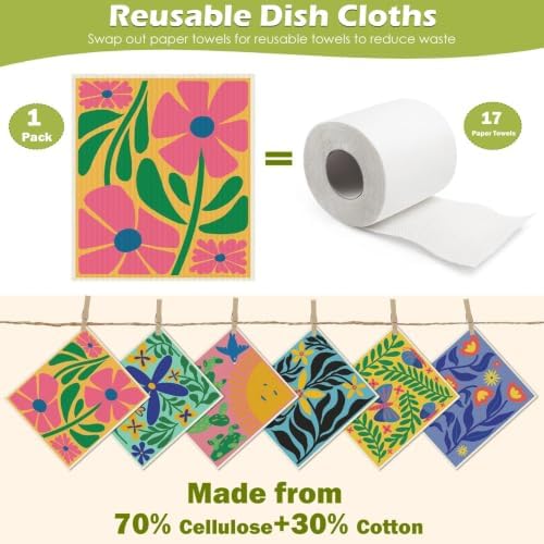 6 Pcs Swedish Paper Cloths for Kitchen, Reusable Paper Towels Washable - Image 3