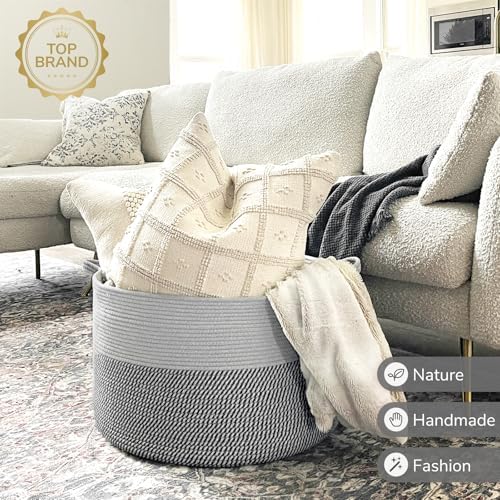 INDRESSME XXXLarge Woven Rope Blanket Basket Living Room Grey - Image 7
