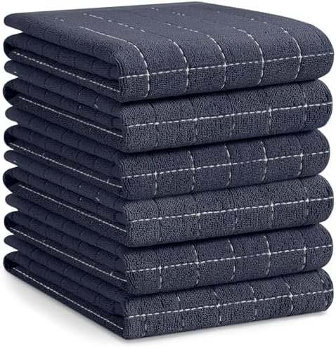 Homaxy 100% Cotton Terry Kitchen Towels, Large 6 Pack, Dark Grey by Homaxy