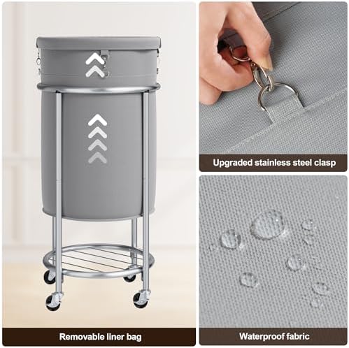 ELYKEN Laundry Basket with Wheels, Round Rolling Laundry Hamper - Image 5