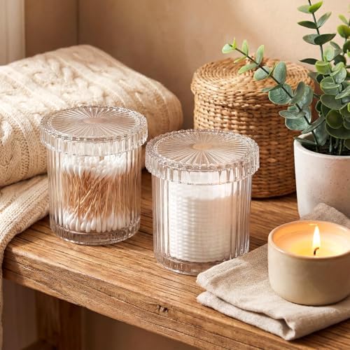 rejomiik 2 Pack Thick Glass Qtip Holder Apothecary Jars - Image 6
