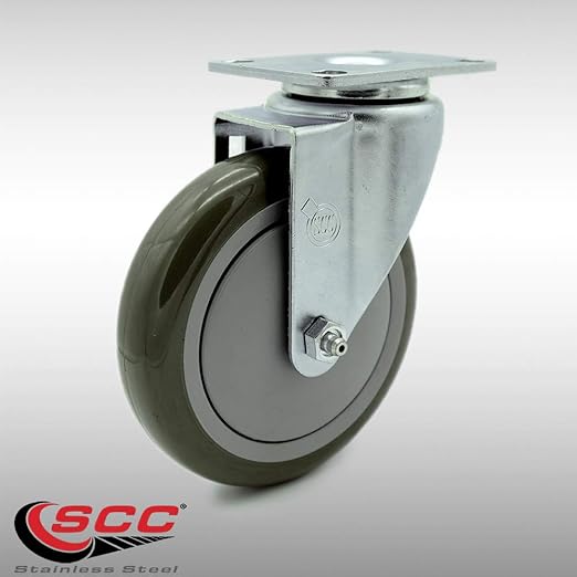 Service Caster Brand Replacement Caster for Uline Caster H-7449S - Stainless Steel Swivel Top Plate Caster with 5 Inch Gray Polyurethane Wheel - Fits Carts and Platform Trucks H-6348