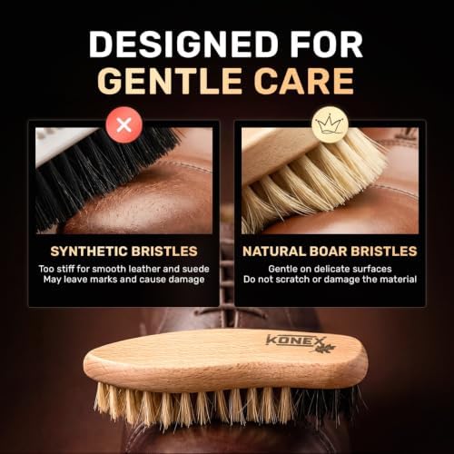 KONEX Shoe Brush with Natural Boar Bristles, Beechwood Handle, - Image 4