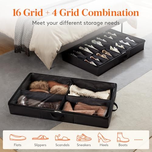 Lifewit Under Bed Shoe Storage Organizer 1 Pack, 4.3 Inches Profile Fabric - Image 4
