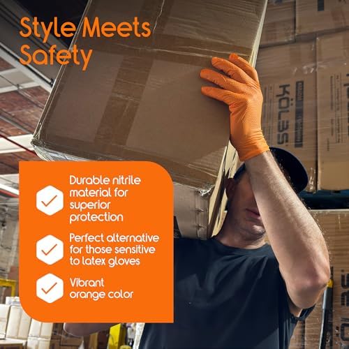 Inspire Heavy Duty Orange Nitrile Gloves | ULTRA 8 Mil Diamond Textured Grip | - Image 2