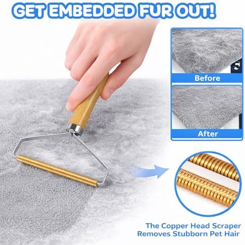 Pet Hair Remover 3-Pack, Dog & Cat Fur Removal Tool Set, Copper Carpet Scraper - Image 5