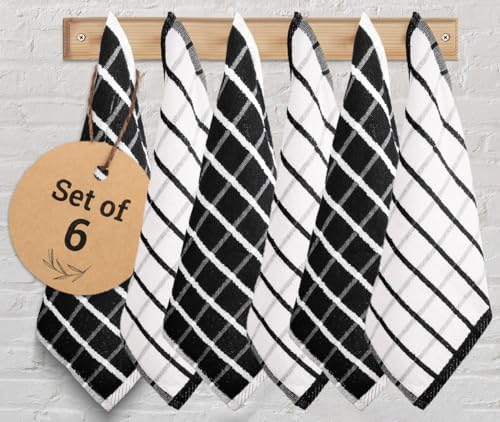 Urban Villa Kitchen Towels Cotton Dish Towels 12”x12” Black White by CottonTrends