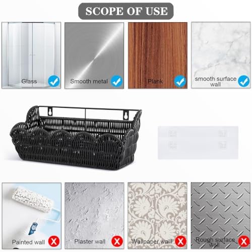 2 Pack Adhesive Plastic Wicker Hanging Storage Basket Scalloped Edge - Image 4