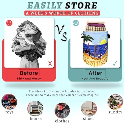 Funny Summer Laundry Basket Oxford Cloth Foldable Hamper 18.9x16.5 Inch - Image 3