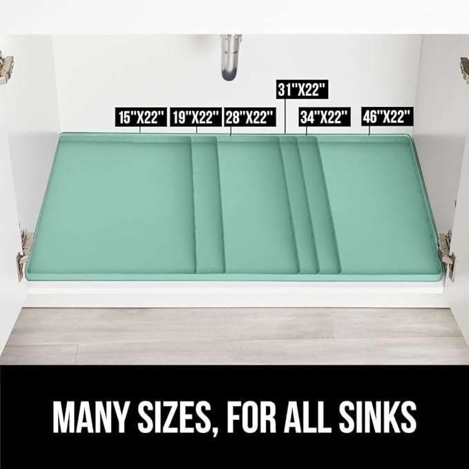 GORILLA GRIP Waterproof Silicone Under Sink Mat with Raised Lip for Kitchen and Bathroom, Cabinet Shelf Liner Stay in Place Mats Dishwasher Safe Drawer Liner, Organizer Tray, 19 x 22 in, Mint