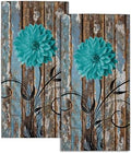 Farmhouse Flower Floral Bathroom Hand Towel Set of 2, Rustic Teal Turquoise by Granbey