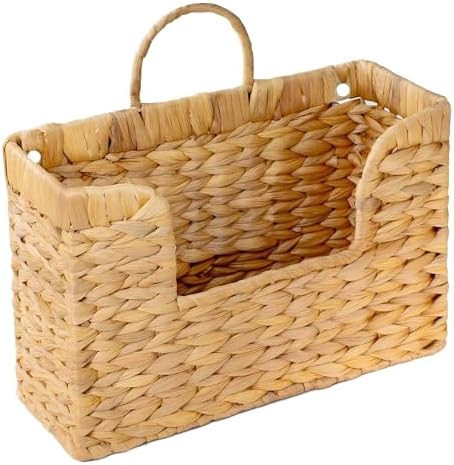 Magazine Holder Wall Basket Water Hyacinth Woven Mail Organizer, Wicker Wall by PINXIURY