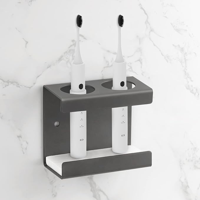 Electric Toothbrush Holder Wall Mount 2-Slot, Stainless Steel, Fits Handles by Adorila
