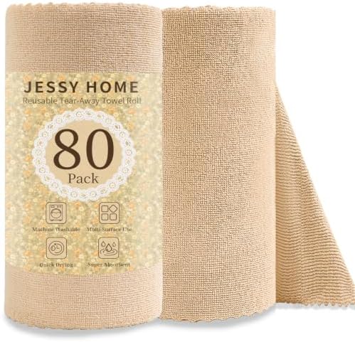 Jessy Home 80 Pack Microfiber Cleaning Cloth Roll Reusable Paper Towels 12"x12" by JessyHome
