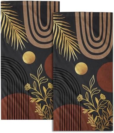 Black Boho Modern Kitchen Towels Set of 2 Abstract Mid Century Soft Absorbent by Granbey